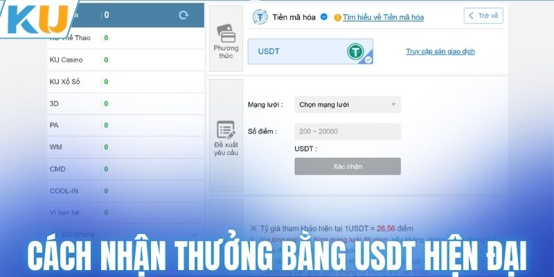 Cách nhận thưởng bằng USDT hiện đại